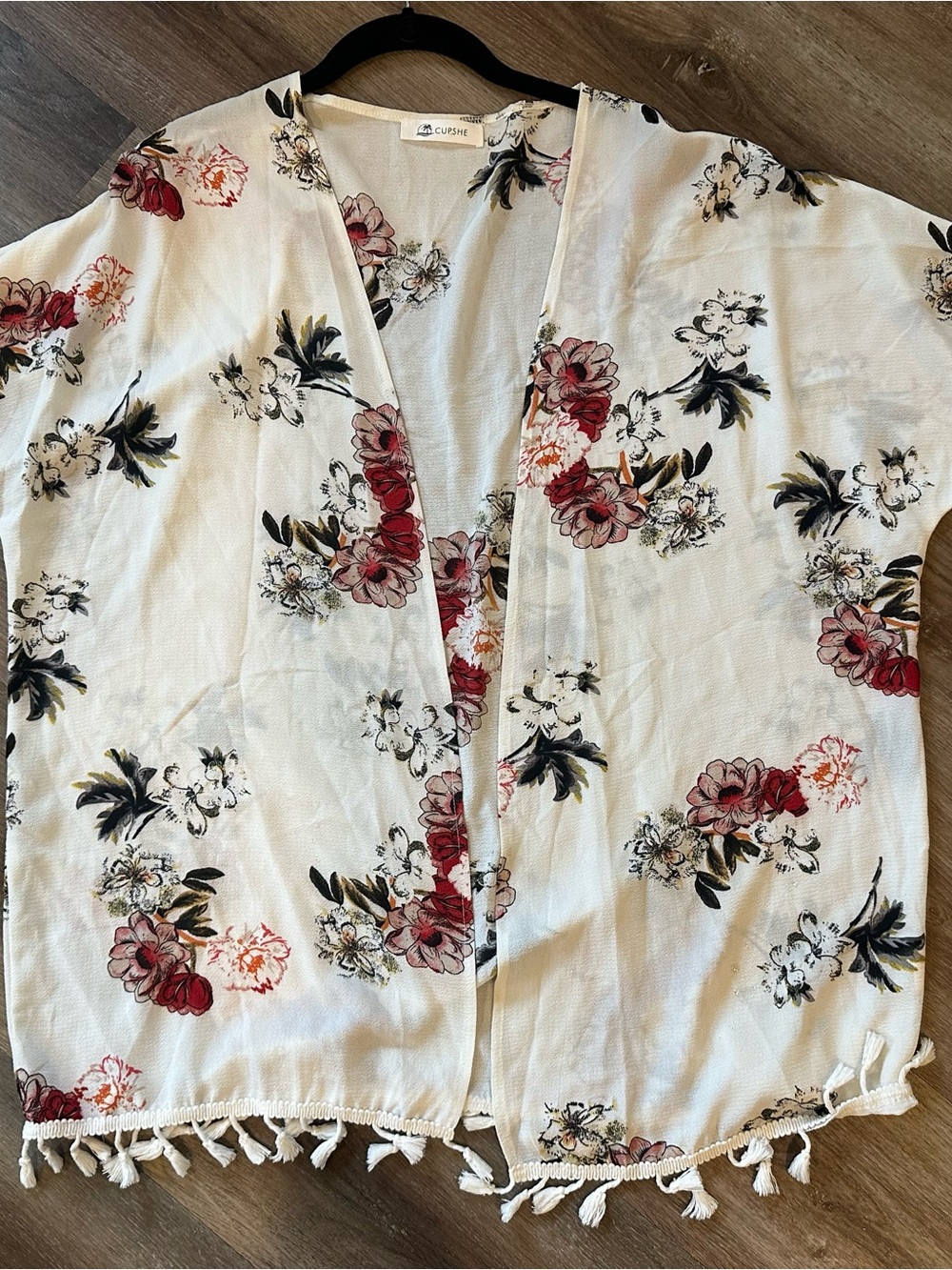 Cupshe Ivory Floral Tassel Kimono Cardigan